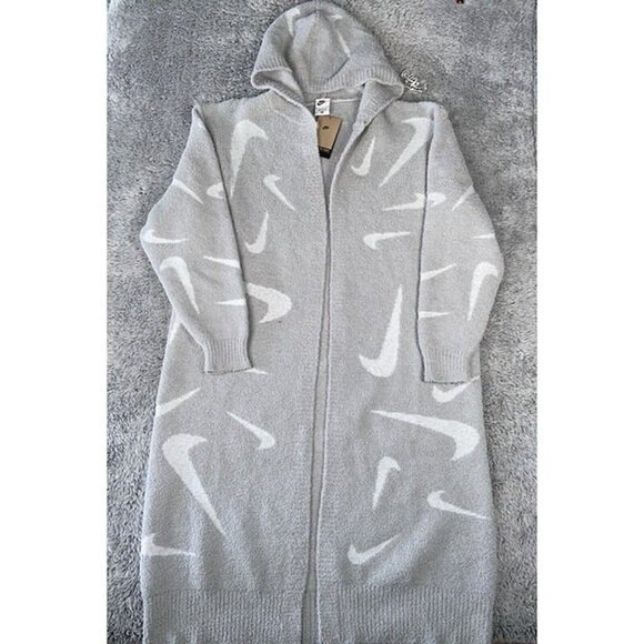 Nike Phoenix Cozy Boucle Long Knit Cardigan Size XS-S Women Grey FD4282-077 - Picture 1 of 6